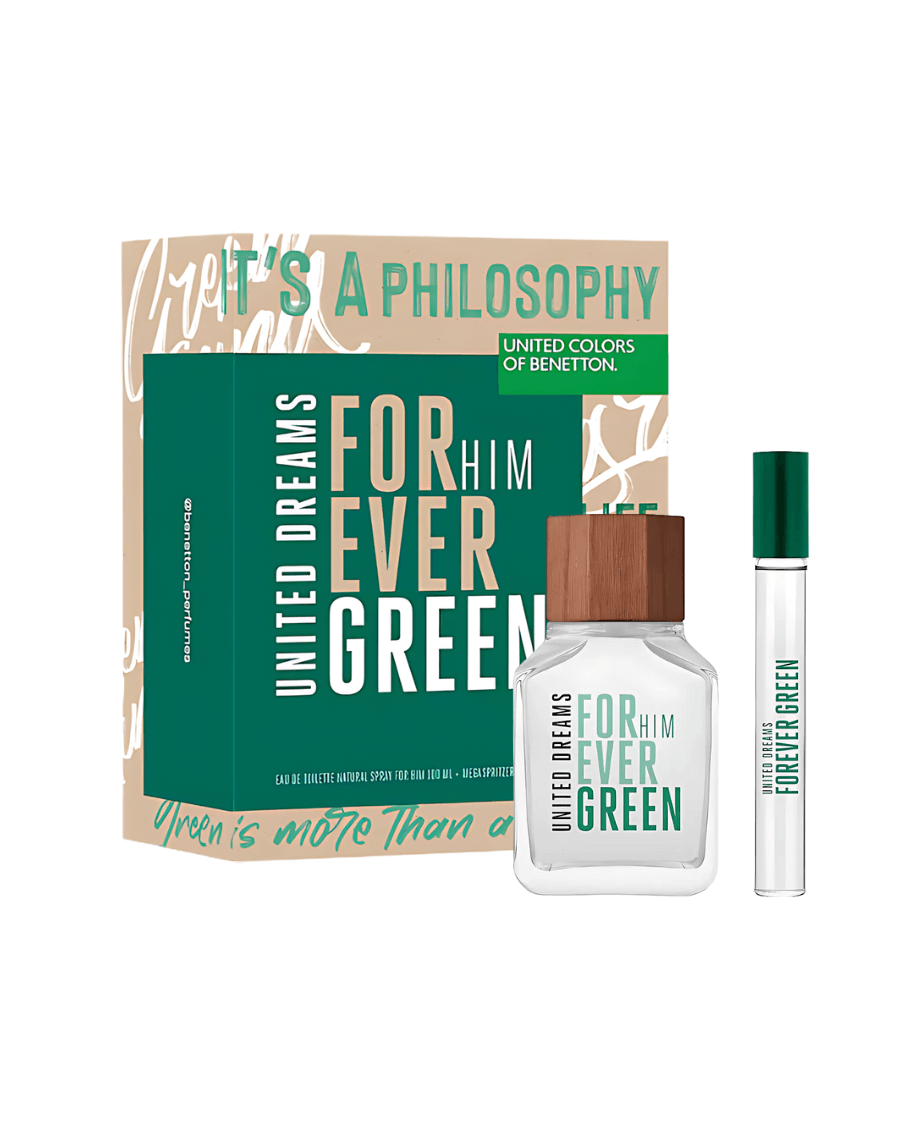 Set Benetton United Dreams Forever Green For Him (Perfume 100 ML + Mini 10 ML) - Ufemme