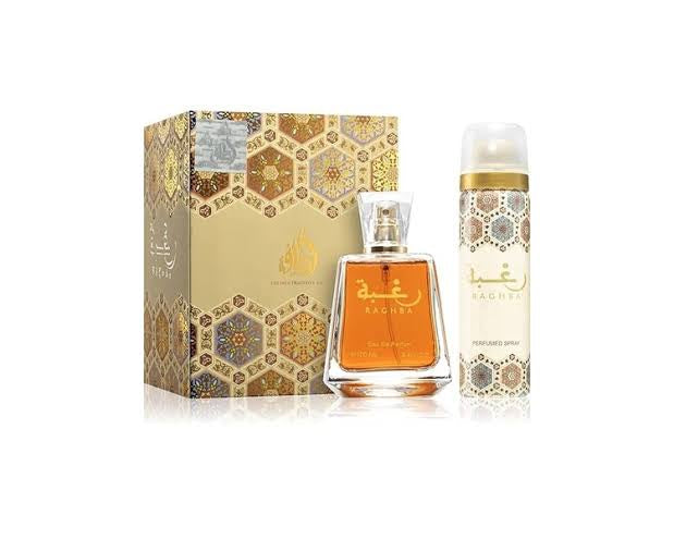 Set Lattafa Raghba woman (perfume 100 ml + body spray) mujer