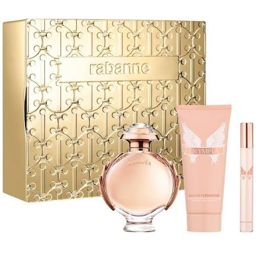 Set Paco Rabanne Olympea (perfume 80 ml  mini 6 ml  body lotion 100 ml) mujer