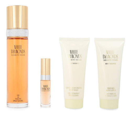 Set Elizabeth Taylor White Diamonds (perfume 100 ml + mini 10 ml + body lotion 100 ml + gel ducha 100 ml) mujer