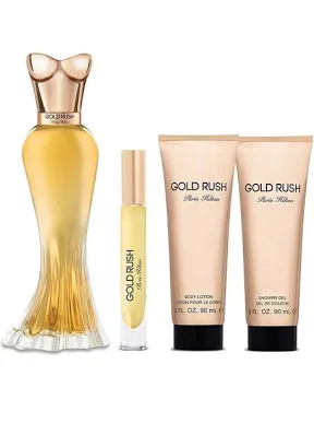 Set Paris Hilton Gold Rush (perfume 100 ml + mini 10 ml + body lotion 90 ml + gel ducha 90 ml) mujer