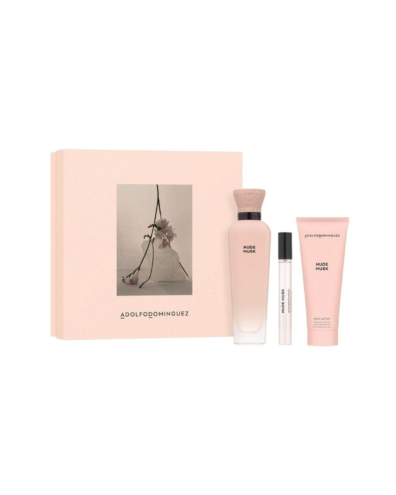 Set Adolfo Domínguez Nude Musk (EDP 120 ml + Loción corporal 75 ml + Mini 10 ml) - Ufemme