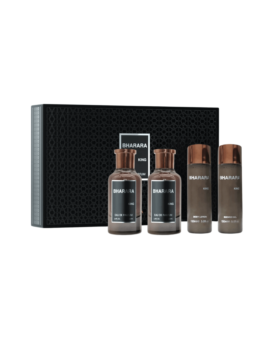 Set Bharara King (edp 100 ml + After Shave Spray 100 ml + Crema corporal 150 ml + Gel de baño 150 ml) Hombre