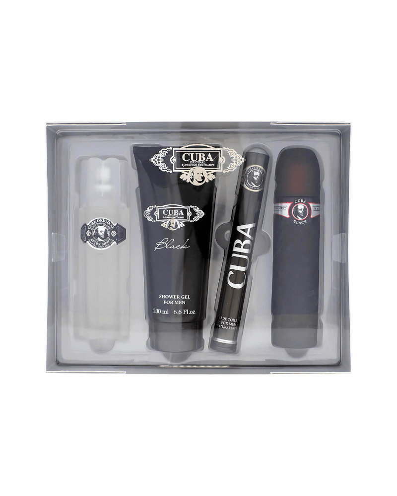 Set Cuba Black (perfume 100 ml + mini 35 ml + after shave 100 ml + gel ducha 200 ml) hombre