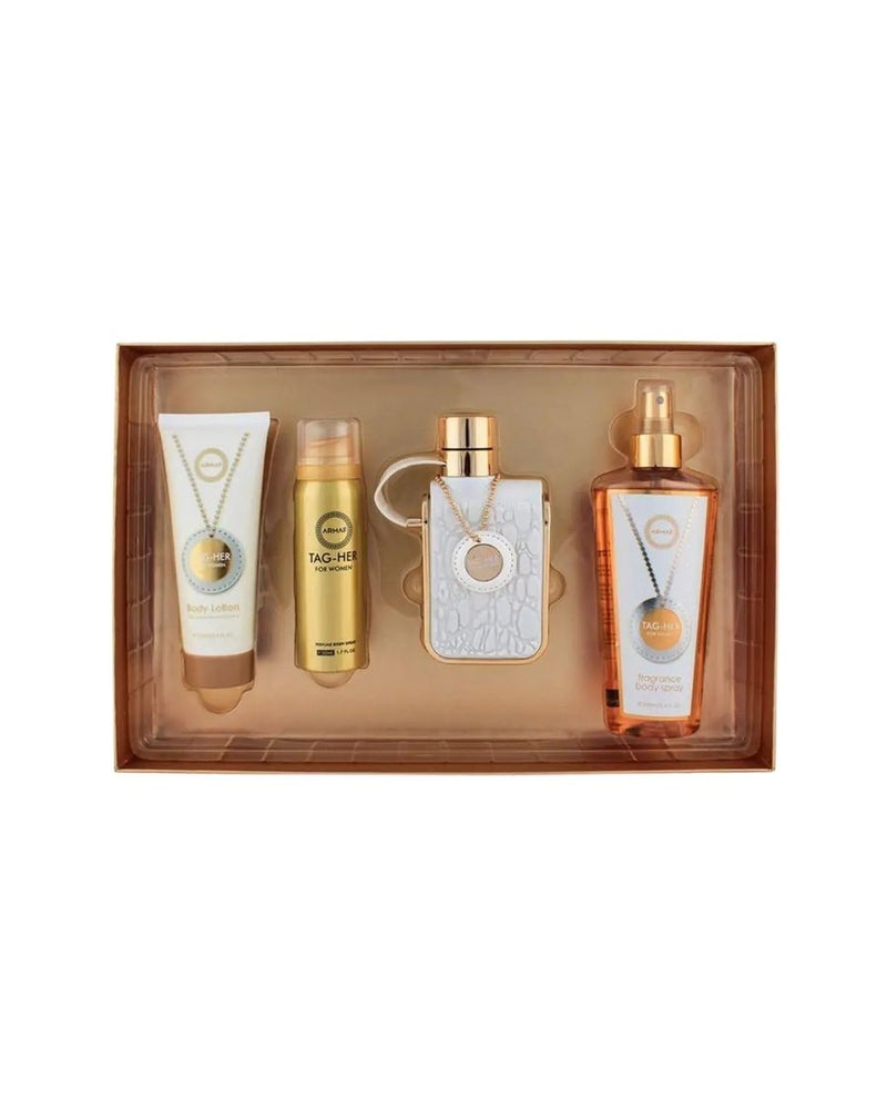 Set Armaf Tag Her (edp 100 ml + loción corporal 100 ml + body spray 50 ml + body mist 250 ml) - Ufemme