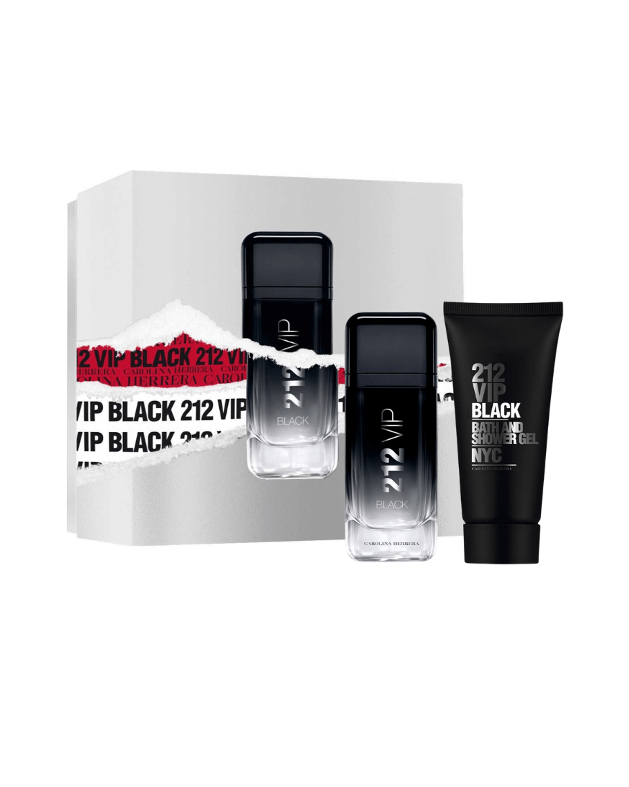 Set Carolina Herrera 212 VIP Black (perfume 100 ml edt + shampoo para cuerpo y cabello 100 ml) Hombre