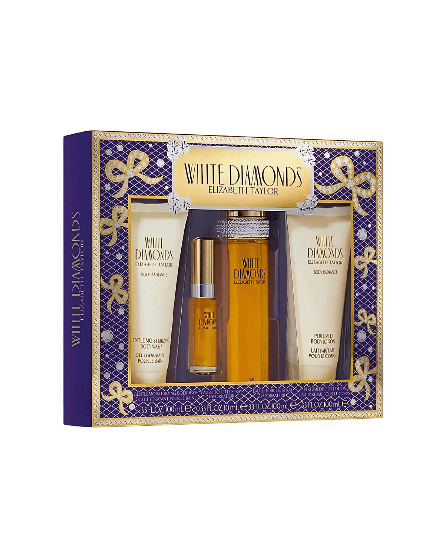 Set Elizabeth Taylor White Diamonds (perfume 100 ml + mini 10 ml + body lotion 100 ml + gel ducha 100 ml) mujer