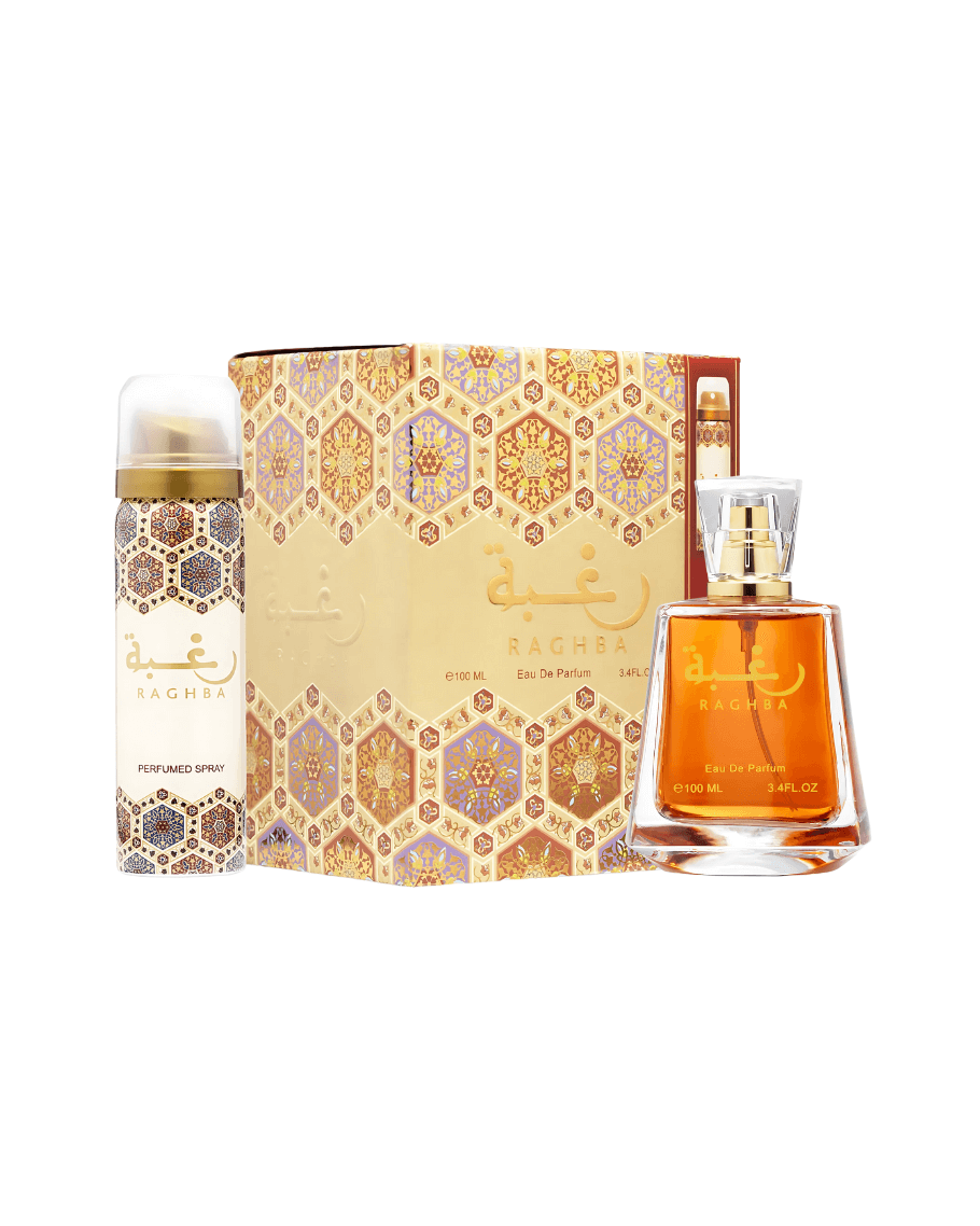 Set Lattafa Raghba woman (perfume 100 ml + body spray) mujer