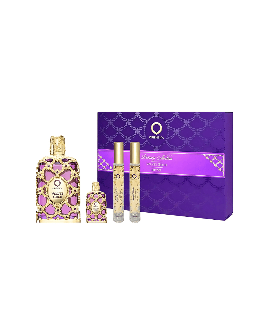 Set Orientica Velvet Gold (perfume 80 ml + mini 7.5 ml + mini 10 ml + mini 10 ml) unisex