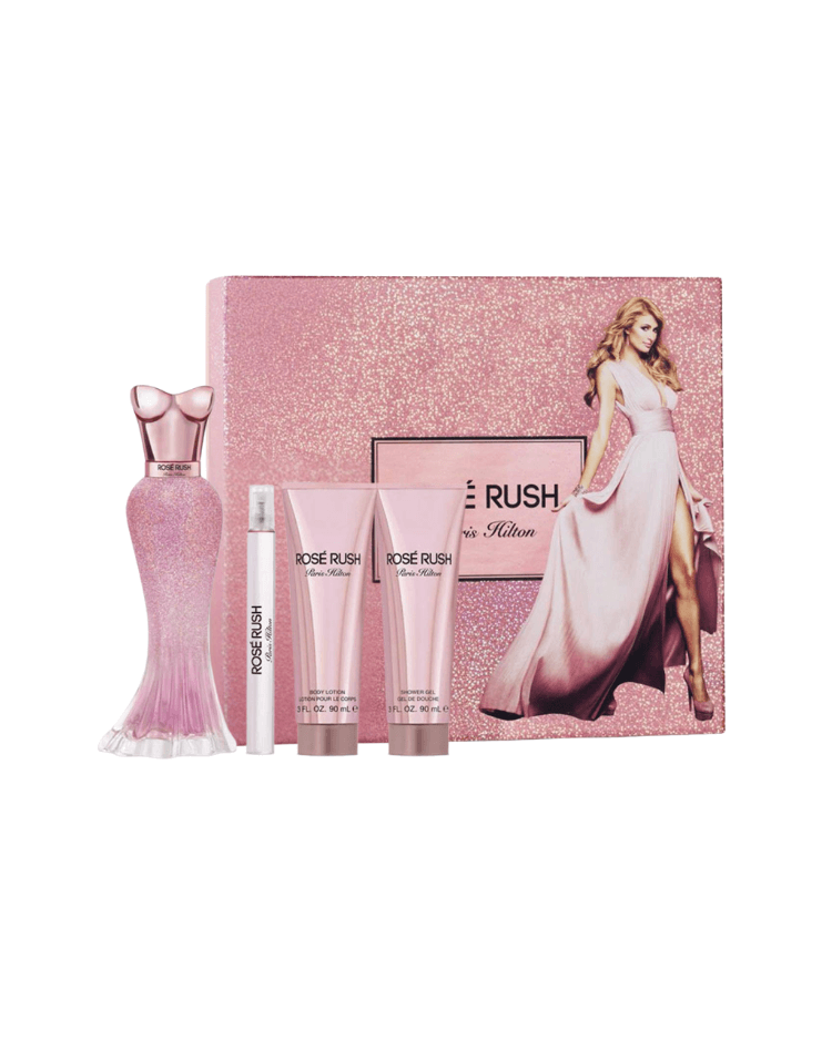 Set Paris Hilton Rose Rush (perfume 100 ml + mini 10 ml + body lotion 90 ml + gel ducha 90 ml) - Ufemme