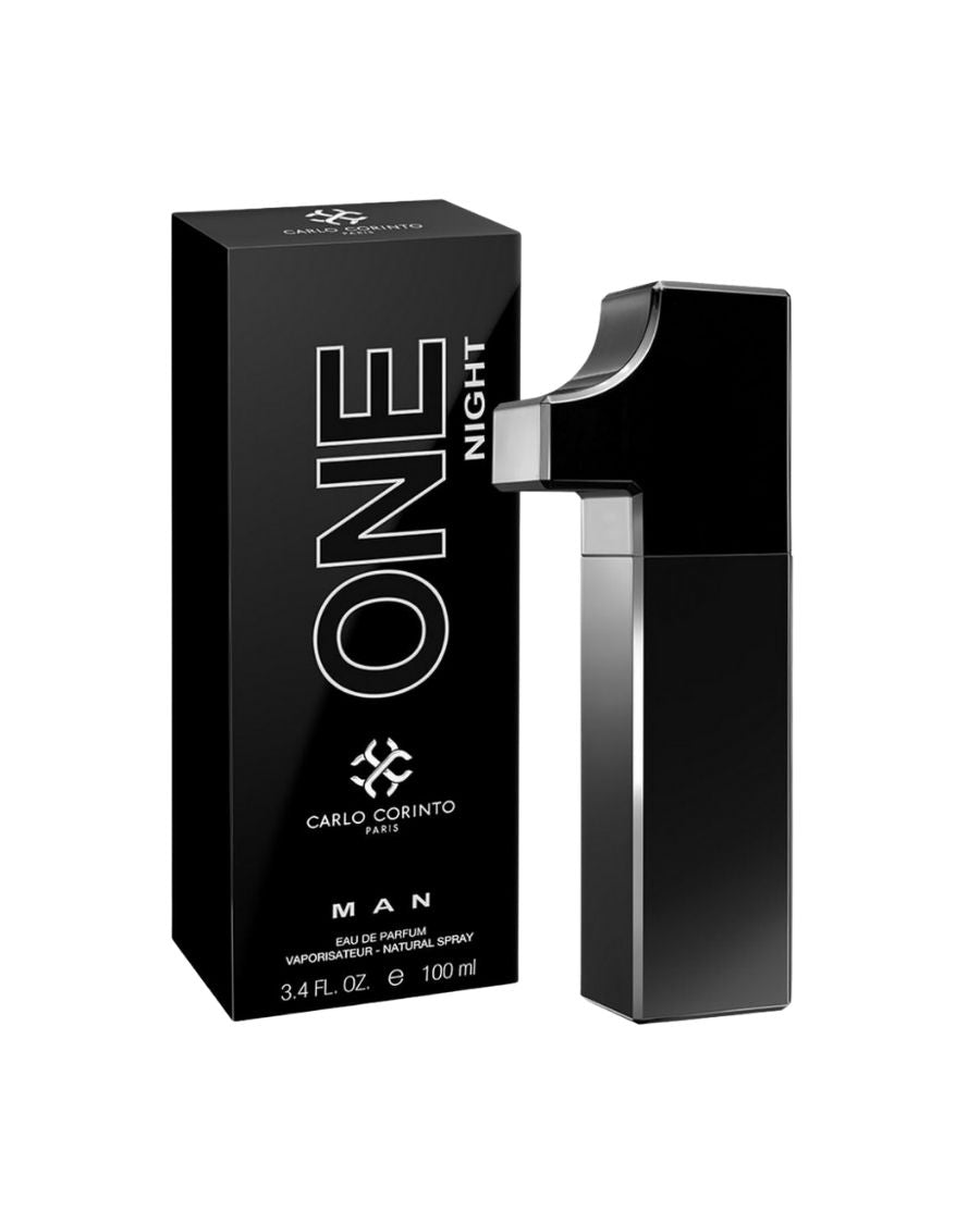 Perfume Carlo Corinto One Night Man 100 ml EDP en frasco con forma de número color negro.