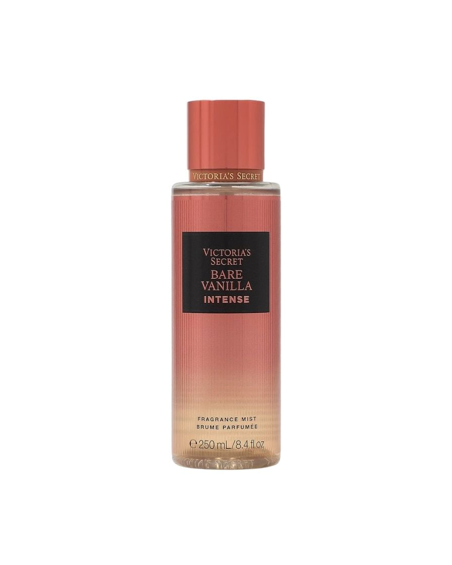 Body Mist Victoria's Secret Bare Vanilla Intense 250 ml en envase con degradado ámbar profundo y destellos dorados.