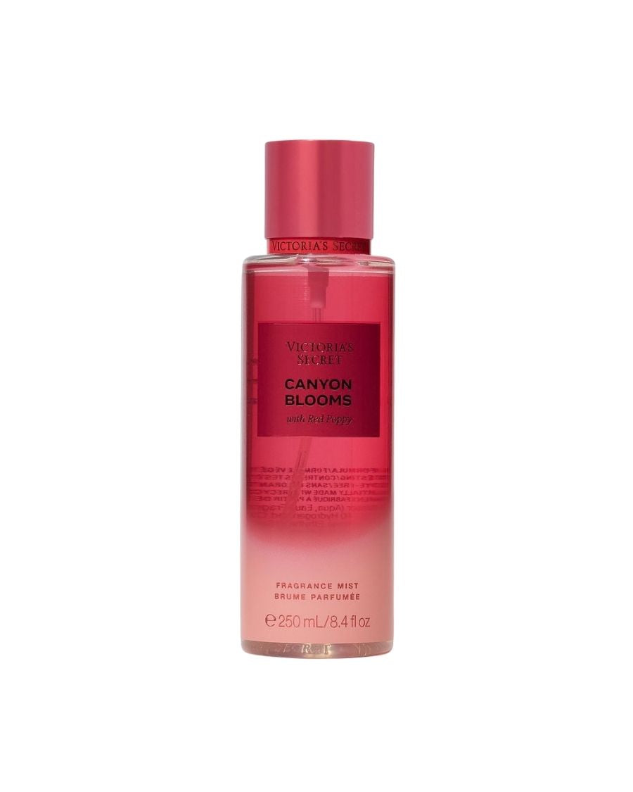 Body Mist Victoria's Secret Canyon Blooms 250 ml en envase cilíndrico en tonos terracota y rojo.