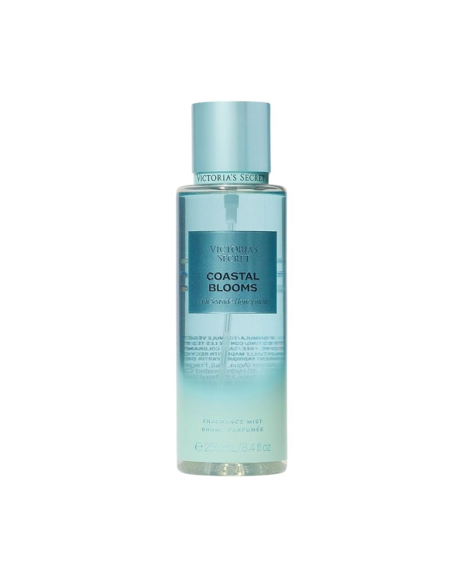 Body Mist Victoria's Secret Coastal Blooms 250 ml en envase cilíndrico con diseño en tonos azules y detalles de marca