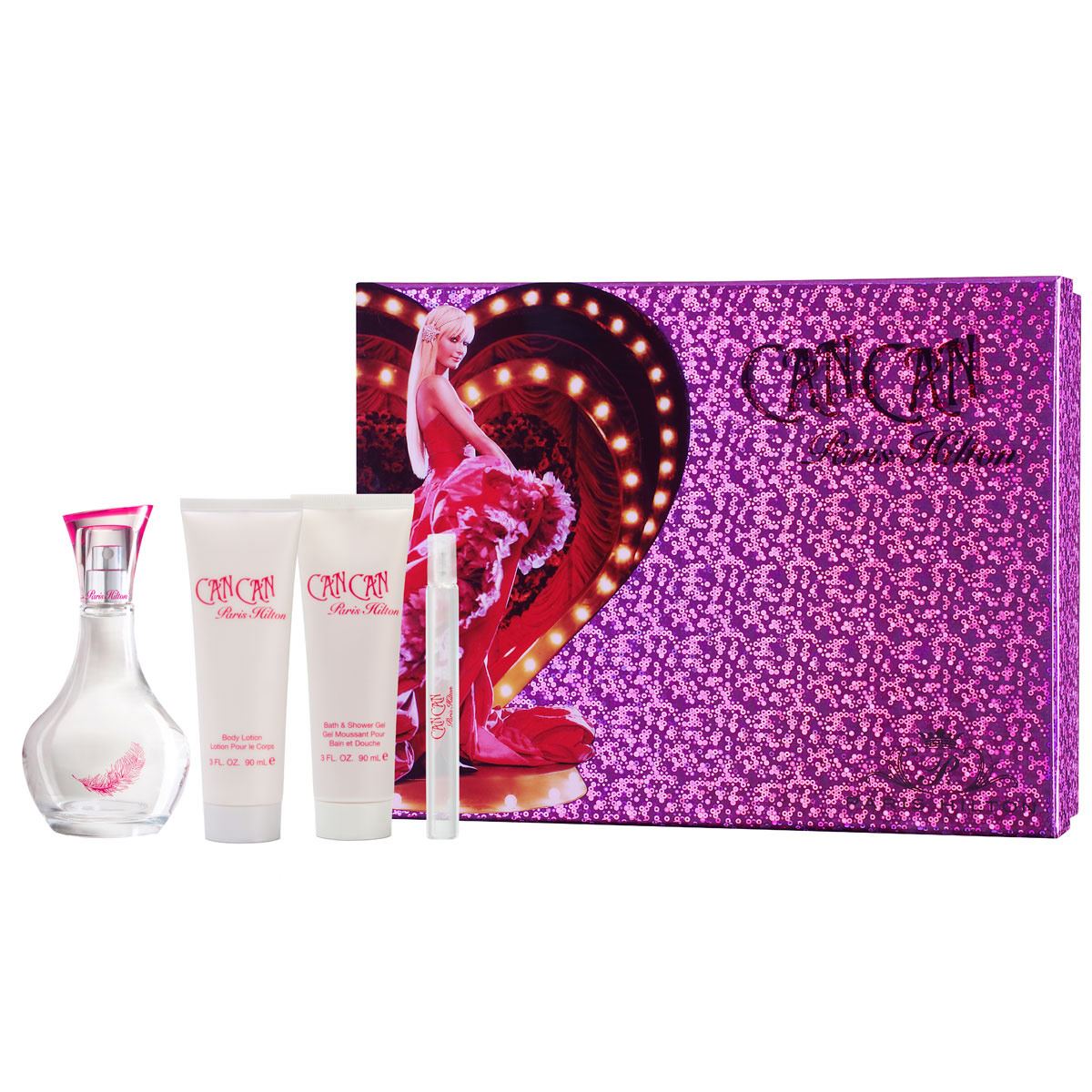 Set Paris Hilton Can Can (perfume 100 ml + mini 10 ml + body lotion 90 ml + gel de baño 90 ml) mujer